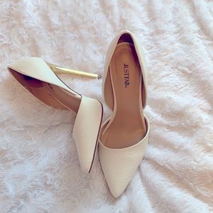 Boss Lady White Snake Gold Heel Pumps